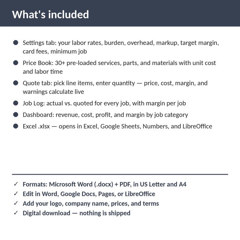 Locksmith Job Costing & Quote Calculator Spreadsheet | Excel + Google Sheets | Instant Download imagem 2