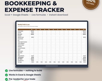Pest Control Bookkeeping, Expense & Mileage Tracker Spreadsheet | Excel + Google Sheets | Instant Download