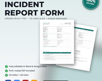IV Hydration Clinic Incident & Adverse Event Report Form | Editable Word + PDF | US Letter + A4 | Instant Download