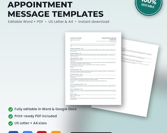 Plantillas de confirmación de cita, recordatorio, notificación de inasistencia y recordatorio para la clínica de hidratación intravenosa / Word editable + PDF / Descarga instantánea