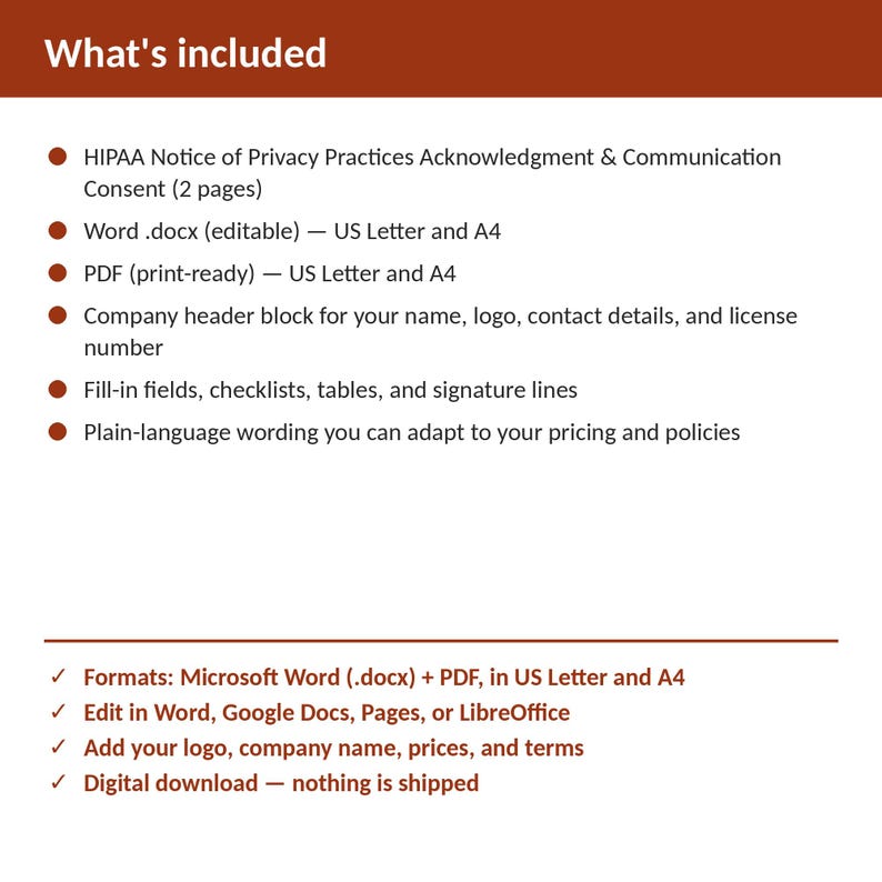 Home Health Agency HIPAA Notice of Privacy Practices Acknowledgment & Communication Consent | Editable Word + PDF | Instant Download imagen 2