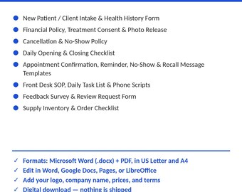 Physical Therapy Forms Bundle | 8 Editable Templates: Intake, Consent, Policies, Checklists, Scripts, SOP | Word + PDF