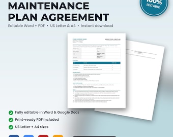 Mitgliedschaftsvertrag für den Pool-Service-Wartungsplan | Bearbeitbares Word- und PDF-Format | US Letter und A4 | Sofort-Download