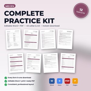 Med Spa Complete Practice Kit | 12 Editable Forms: Intake, Consents, HIPAA, Policies, Checklists, Scripts | Word + PDF image 1