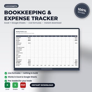 Locksmith Bookkeeping, Expense & Mileage Tracker Spreadsheet | Excel + Google Sheets | Instant Download image 1