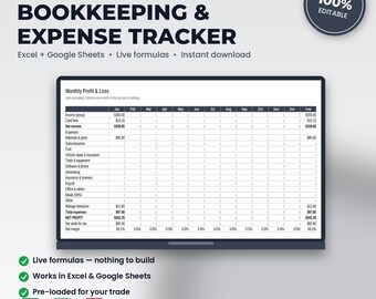 Locksmith Bookkeeping, Expense & Mileage Tracker Spreadsheet | Excel + Google Sheets | Instant Download