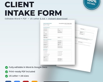 Pool Service Client Intake Form | Editable Word + PDF (US Letter, A4)