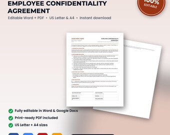 Home Health Agency Employee Confidentiality & HIPAA Agreement | Editable Word + PDF | US Letter + A4 | Instant Download
