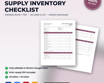 Med Spa Supply Inventory & Order Checklist | Editable Word + PDF | US Letter + A4 | Instant Download