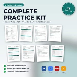 IV Hydration Clinic Complete Practice Kit | 12 Editable Forms: Intake, Consents, HIPAA, Policies, Checklists, Scripts | Word + PDF image 1