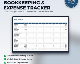 HVAC Bookkeeping, Expense & Mileage Tracker Spreadsheet | Excel + Google Sheets | Instant Download