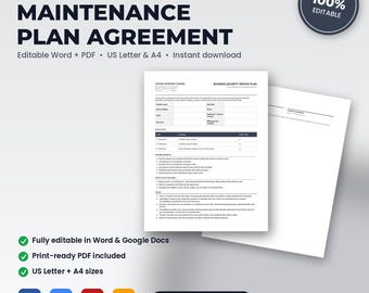 Locksmith Maintenance Plan Membership Agreement | Editable Word + PDF | US Letter + A4 | Instant Download