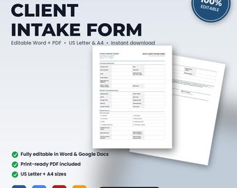 Intakeformulier voor HVAC-klanten en vastgoedinformatie | Bewerkbaar Word + PDF | US Letter + A4 | Direct downloaden