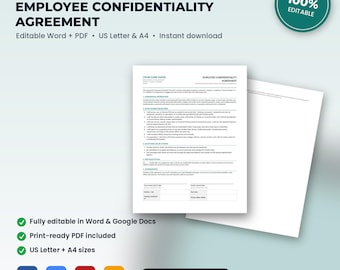 IV Hydration Clinic Employee Confidentiality & HIPAA Agreement | Editable Word + PDF | Letter + A4 | Instant Download