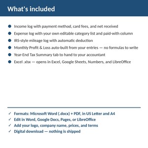 HVAC Bookkeeping, Expense & Mileage Tracker Spreadsheet | Excel + Google Sheets | Instant Download immagine 2