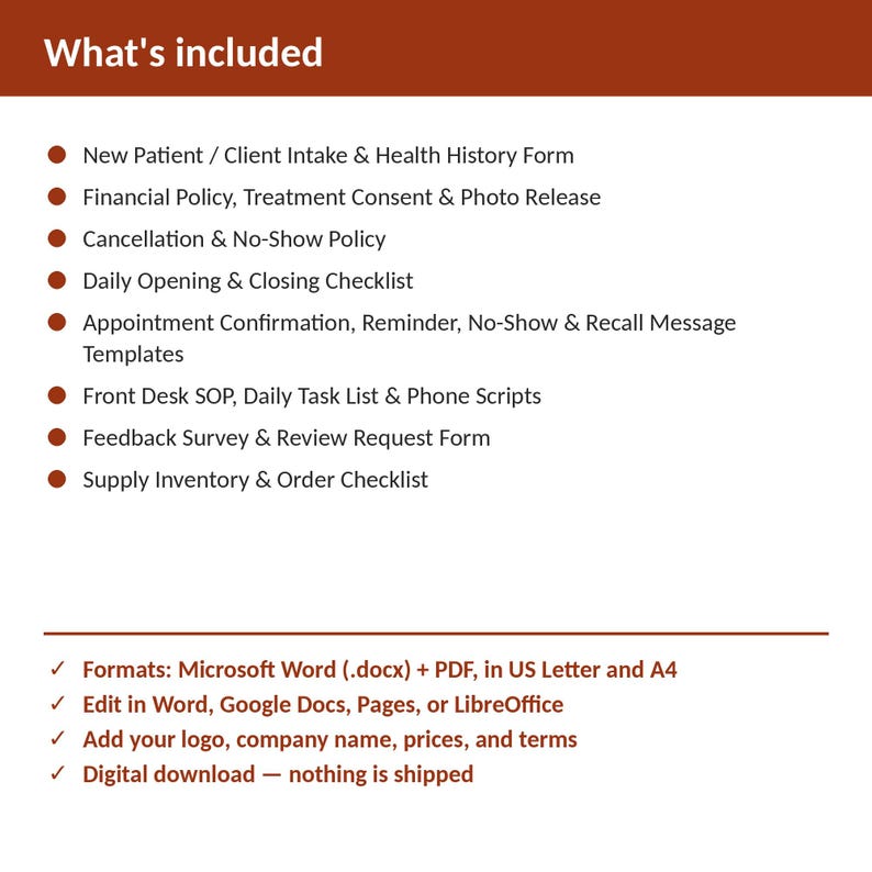 Home Health Agency Forms Bundle | 8 Editable Templates: Intake, Consent, Policies, Checklists, Scripts, SOP | Word + PDF immagine 2