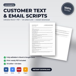 Locksmith Customer Follow-Up, Reminder & Review Request Scripts | Editable Word + PDF | US Letter + A4 | Instant Download