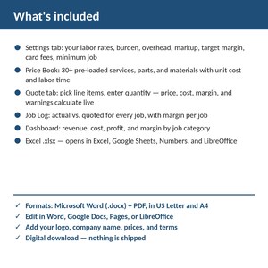 HVAC Job Costing & Quote Calculator Spreadsheet | Excel + Google Sheets | Instant Download afbeelding 2