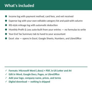Plumbing Bookkeeping, Expense & Mileage Tracker Spreadsheet | Excel + Google Sheets | Instant Download afbeelding 2