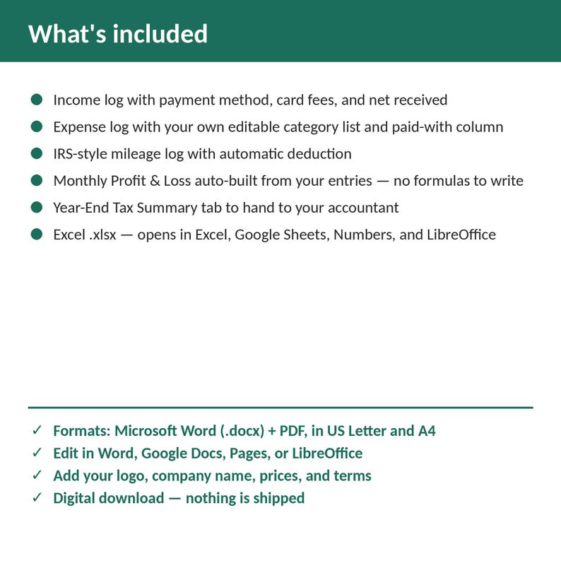 Plumbing Bookkeeping, Expense & Mileage Tracker Spreadsheet | Excel + Google Sheets | Instant Download afbeelding 2