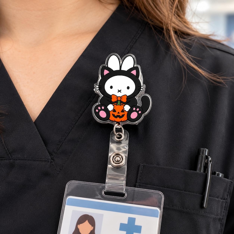 Kawaii Bunny Halloween Badge Reel, Bunny Badge Reel ID Holder, Bunny ...