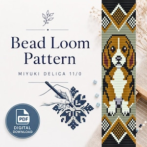 Padrão de pulseira de tear com cachorro Beagle – Miyuki Delica 11/0 (Padrão em PDF)