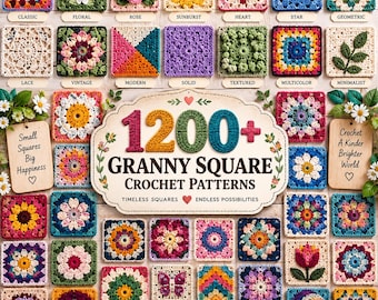 1200+ Granny Square Crochet Patterns Bundle | Vintage & Modern Designs (Digital Download)