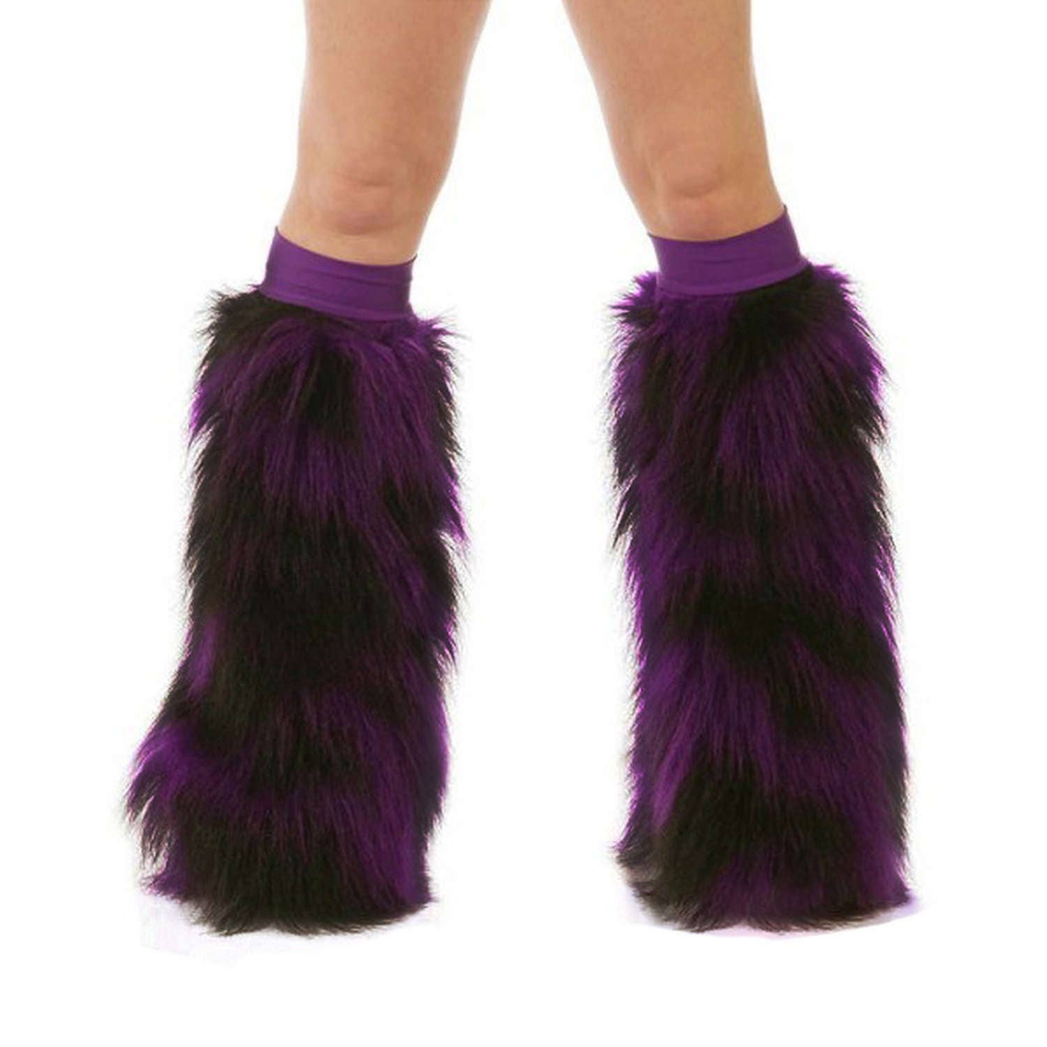 Furry Leg Warmers Purple Black Fuzzy Boot Covers Rave Etsy