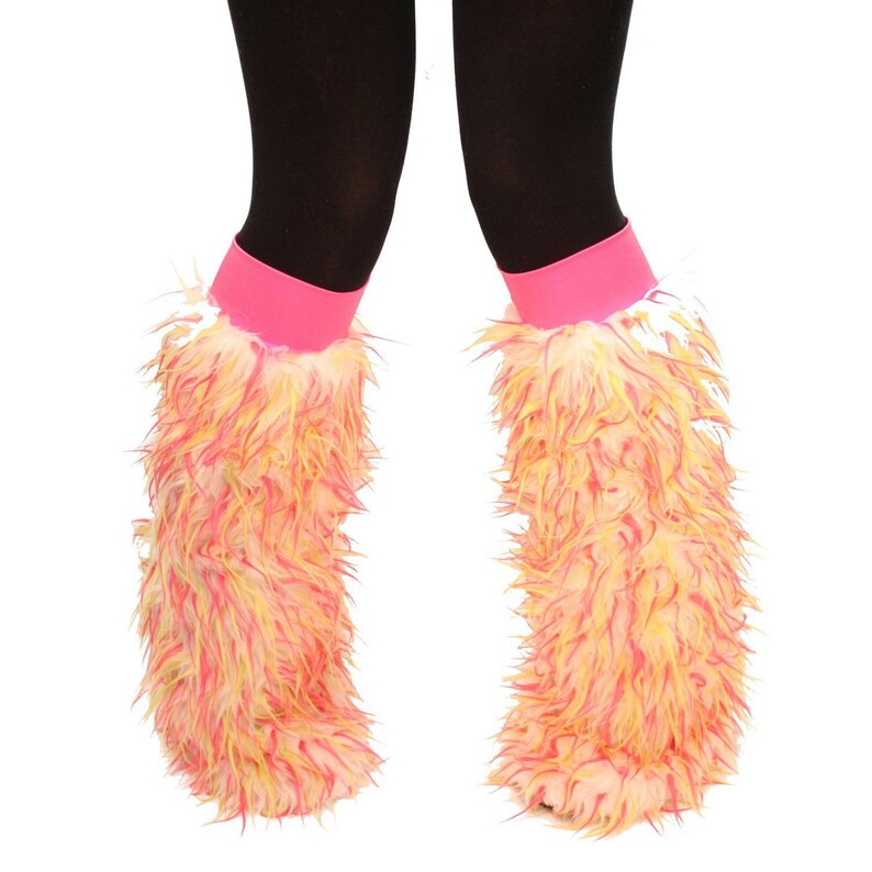 Furry Leg Warmers White With Pink and Yellow Spikes Fuzzy Etsy