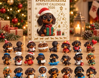 3D Dachshund Advent Calendar 2026 24 Day Christmas Countdown Wiener Dog Figurines Holiday Gift