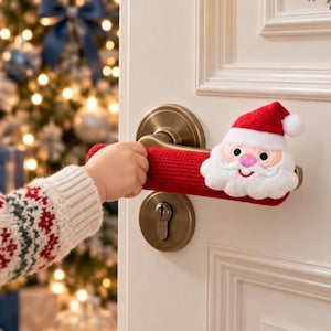 Handmade Christmas Door Handle Cover, Plush Santa & Tree Ornament, Holiday Door Knob Decor, Festive Xmas Home Decoration Gift