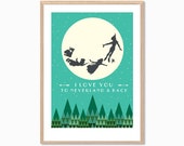 PETER PAN | I Love You To Neverland & Back Poster : Modern Illustration Disney Movie Retro Art Wall Decor Print