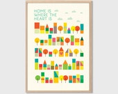 HOME | Is Where The Heart Is Poster : Modern Illustration Retro Art Wall Decor Print