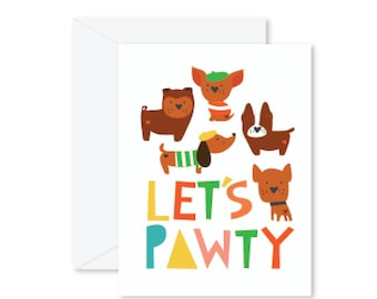 GREETING CARD | Let's Pawty : Sausage Pug Chihuahua Dog Modern Illustration Art