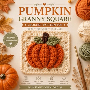 Pumpa Mormor Rutiga Virkmönster, Texturerat Höstmotiv (Digital Nedladdning)