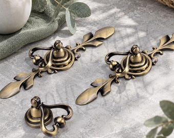 Antike Bronze-Schrankgriffe, verzierte Schubladengriffe mit einem Loch, Möbelbeschläge aus Zinklegierung