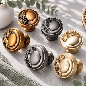 Chinese Style Cabinet Knob, Engraved Brass Furniture Hardware (30mm)