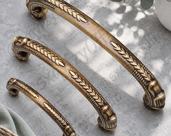 Antike Messing-Schrankgriffe, massive Messing-Schubladengriffe, verzierte Möbelbeschläge (64-128 mm)