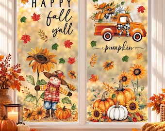 36 Piece Fall Window Clings Scarecrow Sunflower Pumpkin Thanksgiving Autumn Party Decorations