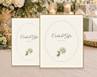 Números de mesa para casamento, oval com hortênsia verde-sálvia, Canva editável