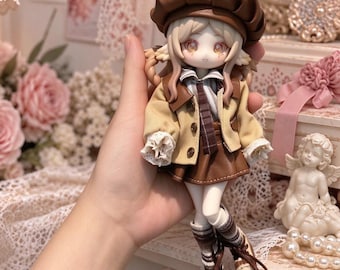 BJD Doll Outfit Set, OB11 Doll Clothes, 1/12 & 1/8 BJD Clothing, Miniature Jacket, Pleated Skirt, Beret, Socks, Kawaii Doll Fashion Gift Set