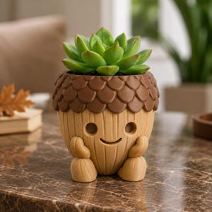 Acorn Structure 3D Printed Planter | Rustic Autumn Decor for Small Plants | 12cm Botanical Pot | Woodland Desk Charm