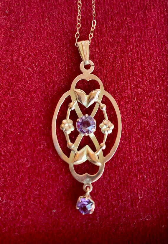 Gold - Edwardian 9ct Gold and Amethyst Necklace o… - image 2