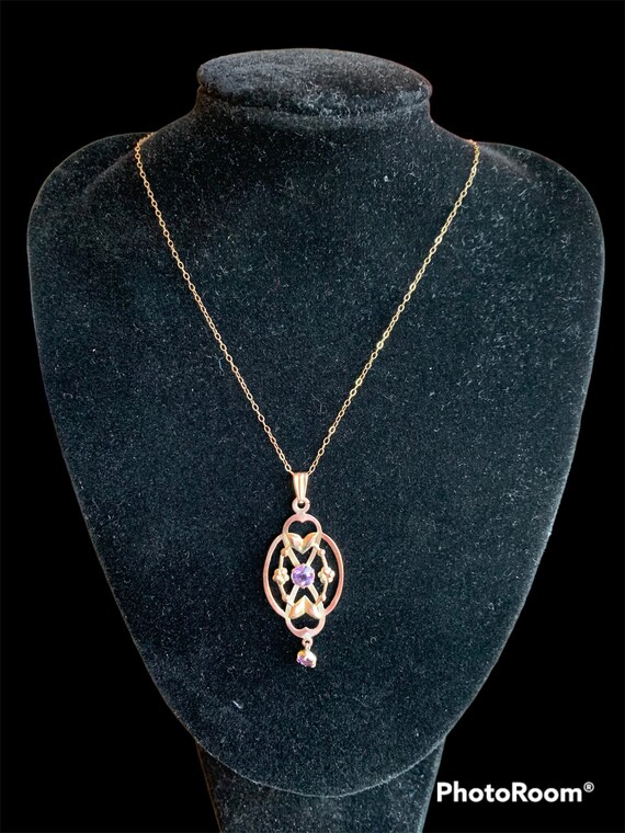 Gold - Edwardian 9ct Gold and Amethyst Necklace o… - image 3