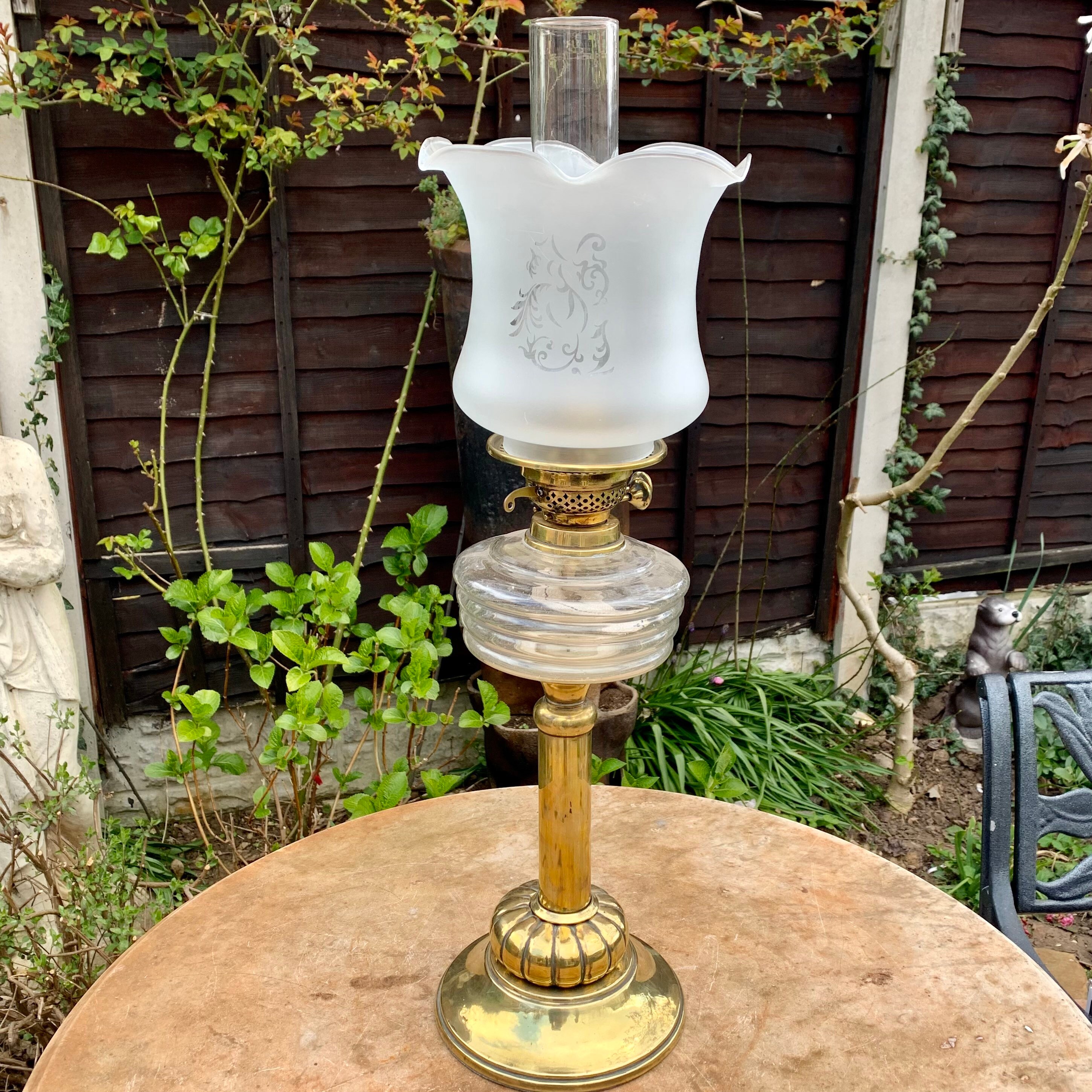 Victorian Brass and Glass Oil Lamp Etsy UK