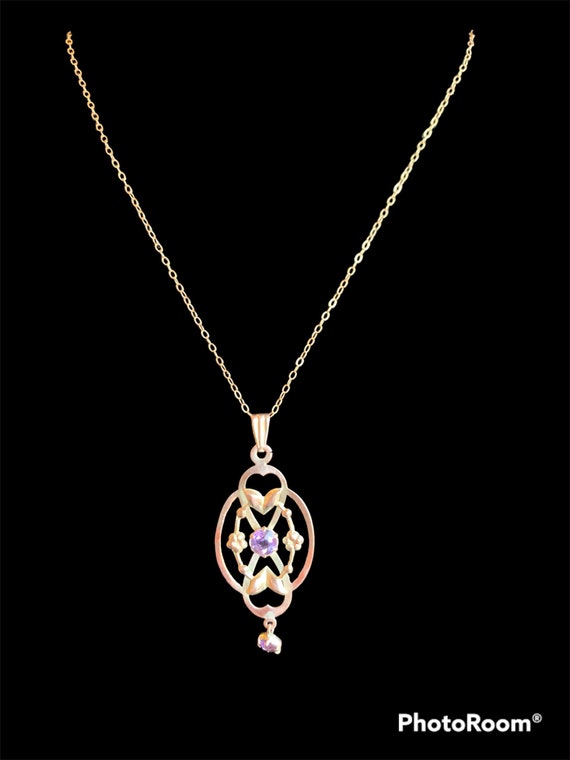 Gold - Edwardian 9ct Gold and Amethyst Necklace o… - image 1