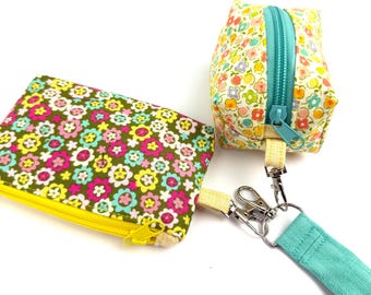 Floral Cotton Wristlet Wallet & Coin Pouch Set | Detachable Zipper Organizer