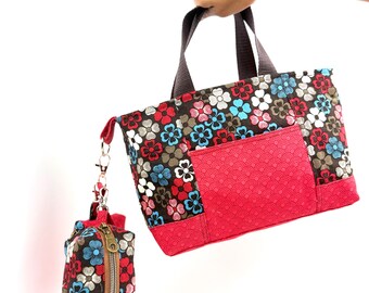 The Grab & Go Set™/Tote Bag Set with Wristlet Keychain | Floral ID Wallet.Handmade Wristlet Pouch.Gift for her |