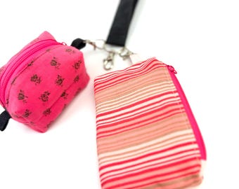 Handmade Cotton Linen Wristlet Wallet Coin Pouch Set | Detachable Zipper Organizer