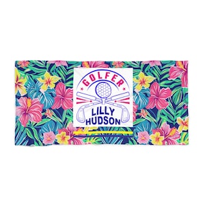Personalized Golfer Beach Towel: Lilly Design, Custom Name